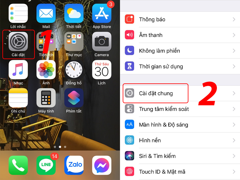 V&agrave;o C&agrave;i đặt > chọn C&agrave;i đặt chung